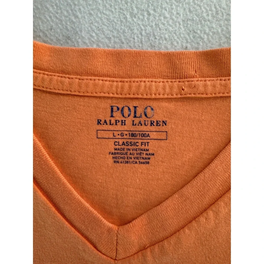 Polo Ralph Lauren Men Classic Fit V Neck T Shirt Orange Size Large *small holes*